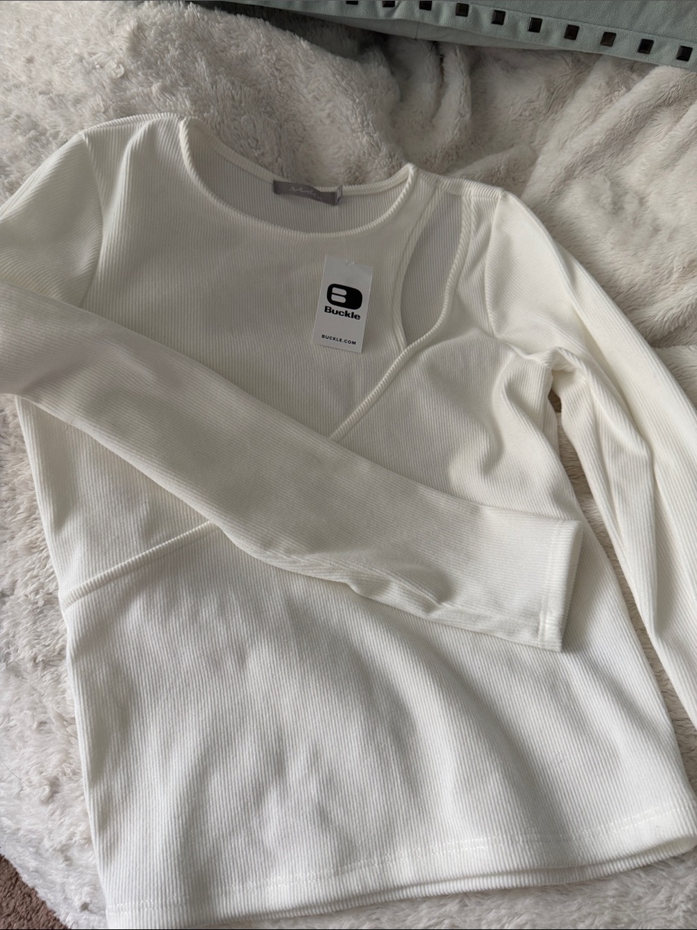 Buckle Cream Ribbed Long Sleeve Crew Top